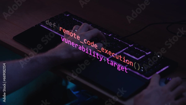 Obraz Remote code execution RCE vulnerability in text code editor screen.	