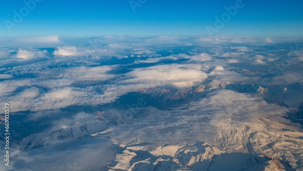 Fototapeta view of mountains and deserts from a passenger plane. Iran, Iraq, Persian Gulf