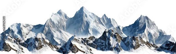 Fototapeta Majestic mountain peaks with snow-capped summits, cut out