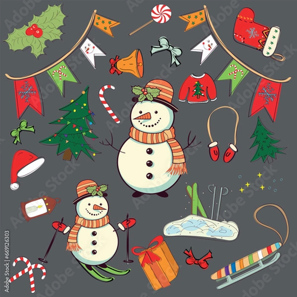 Obraz Christmas new year holiday elements set