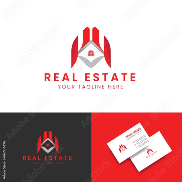 Obraz Red Real Estate Logo. Construction Architecture Building Logo Design Template. Building Real Estate Logo Design