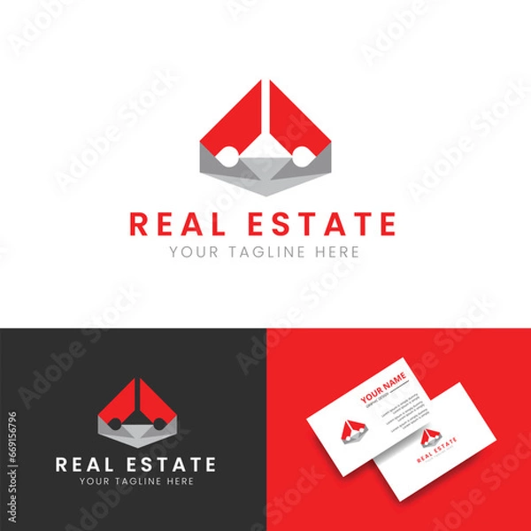 Obraz Red Real Estate Logo. Construction Architecture Building Logo Design Template. Building Real Estate Logo Design 