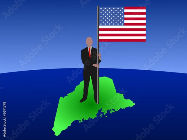 Fototapeta man on map of Maine with flag