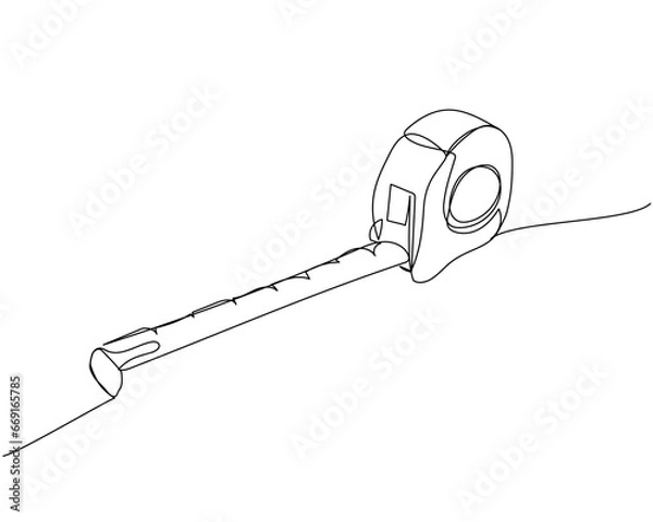 Obraz Tape measure, Construction tape, length measurement one line art. Continuous line drawing of repair, professional, hand, people, concept, support, maintenance.