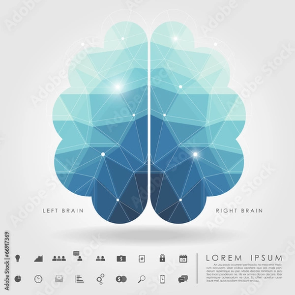 Obraz left and right brain polygon with business icon