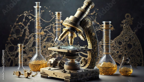 Obraz medical security service concept Realistic Microscope, pharmaceutical