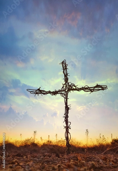 Obraz Cross at sunset