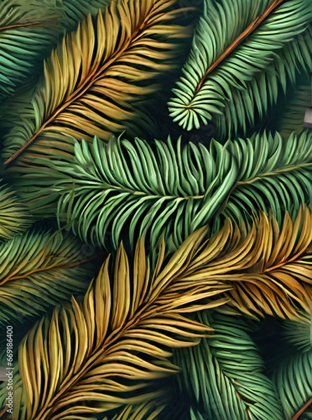 Fototapeta Painted fir branch on vintage background. Volumetric