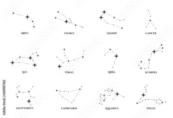 Obraz zodiac constellation set. astrological and horoscope symbols. vector images