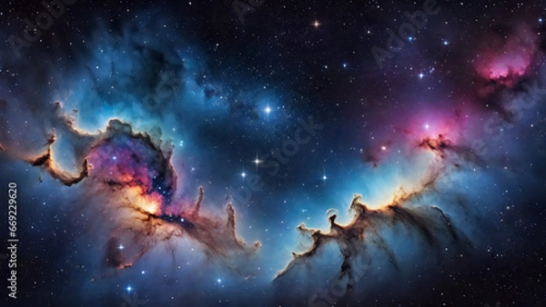 Fototapeta Galaxies, nebulae, and stars are the wonders of the night sky. They reveal the secrets of the universe and its creation. Generative AI