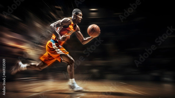 Fototapeta Basketball player running with ball in hand