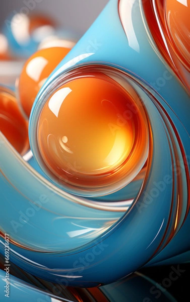 Fototapeta An abstract blue and orange wavy soft liquid forms background
