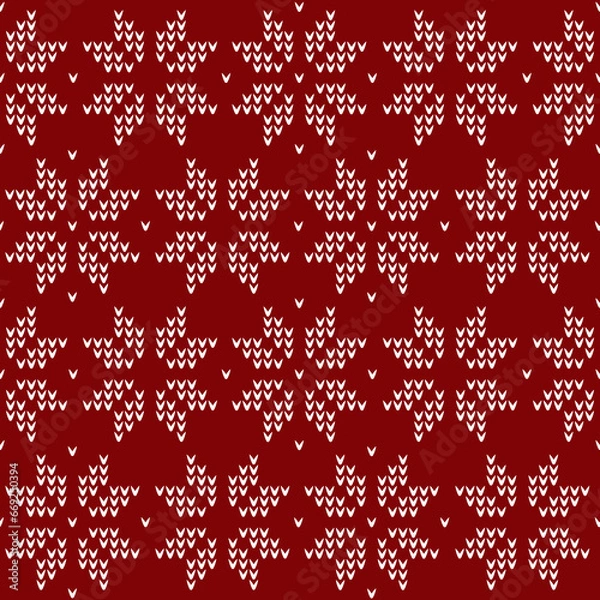 Fototapeta Knitted seamless pattern with snowflakes