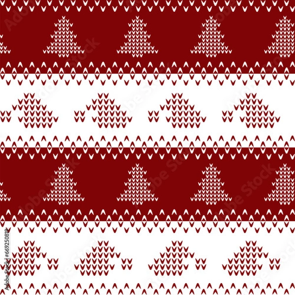 Fototapeta Knitted seamless pattern, christmas pattern with tree