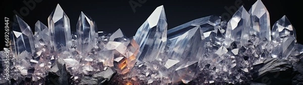 Fototapeta A cluster of crystals embedded in a rock, highlighting their geometric beauty.