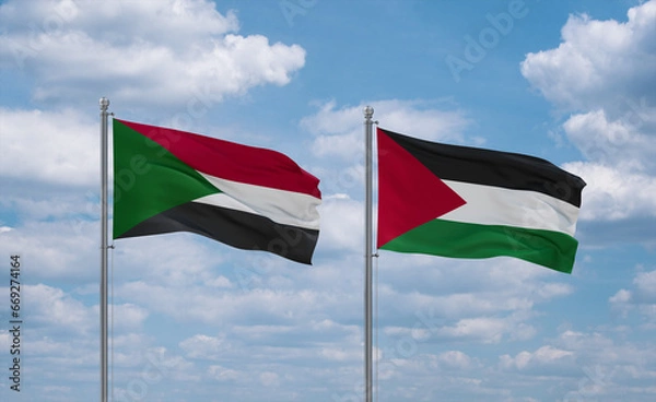 Obraz Palestine and Sudan flags, country relationship concept