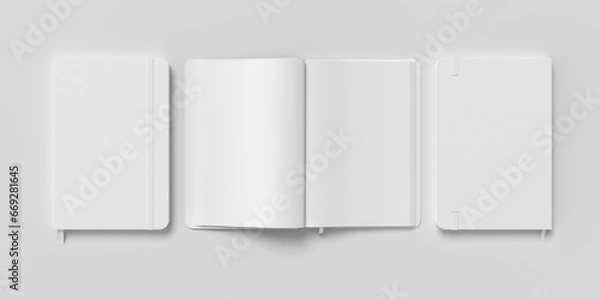 Fototapeta White cover notebook and opened notebook mockup on white background
