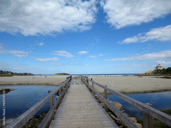 Fototapeta Wood Bridge over Stream at Good Harbor Beach, Gloucester, Massac