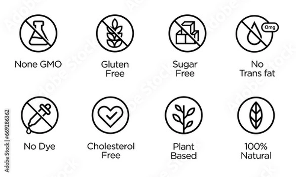 Obraz Food and packaging line Vector Icons set