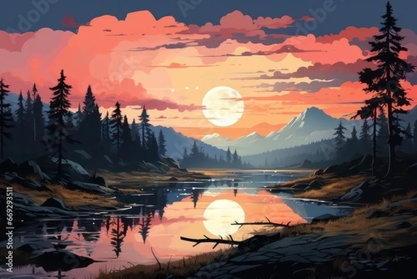 Fototapeta sunset in the mountains