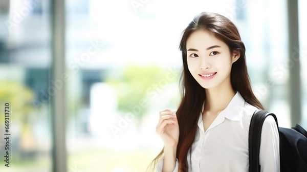 Fototapeta 通勤中の笑顔のビジネスウーマン