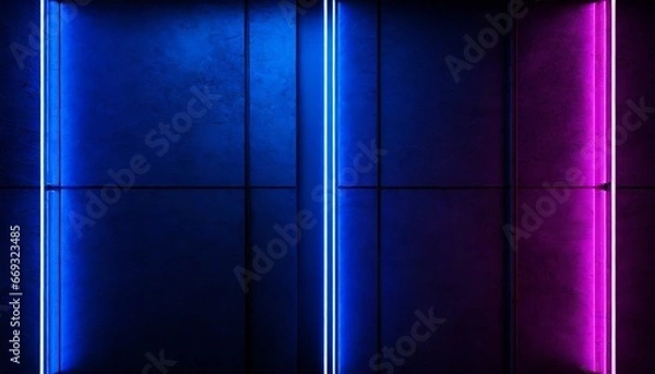 Fototapeta abstract blue background with neon glowing lines