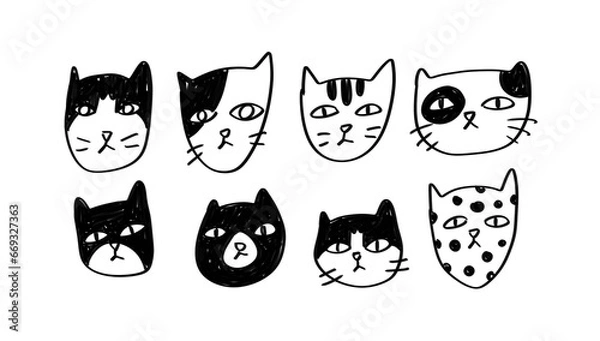 Fototapeta set of cat hand drawn element