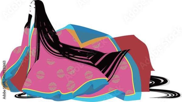 Obraz 平安時代風の袿姿のうつろな表情の女性のベクターイメージイラスト