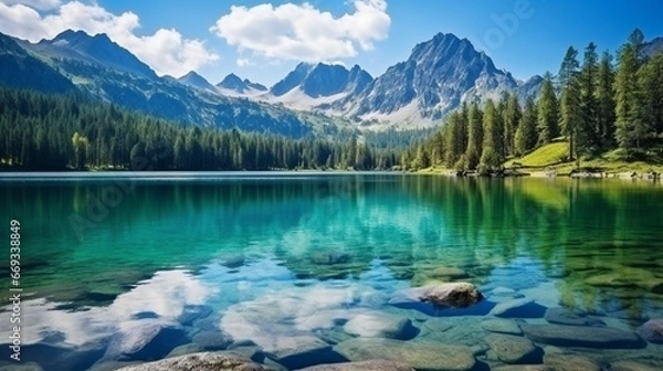 Fototapeta Mountain lake in National Park High Tatra. Strbske pleso, Slovakia, Europe. Beauty world