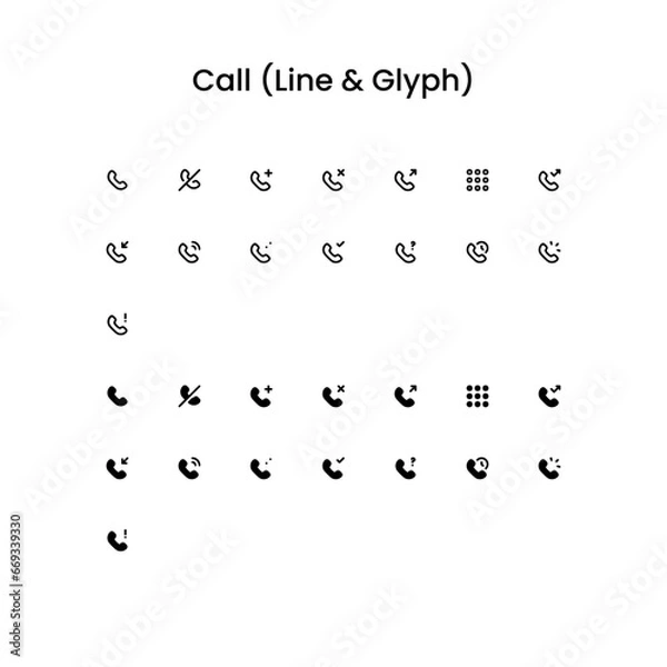Fototapeta Call/Telephone Outline and Glyph (Solid) Icon Set