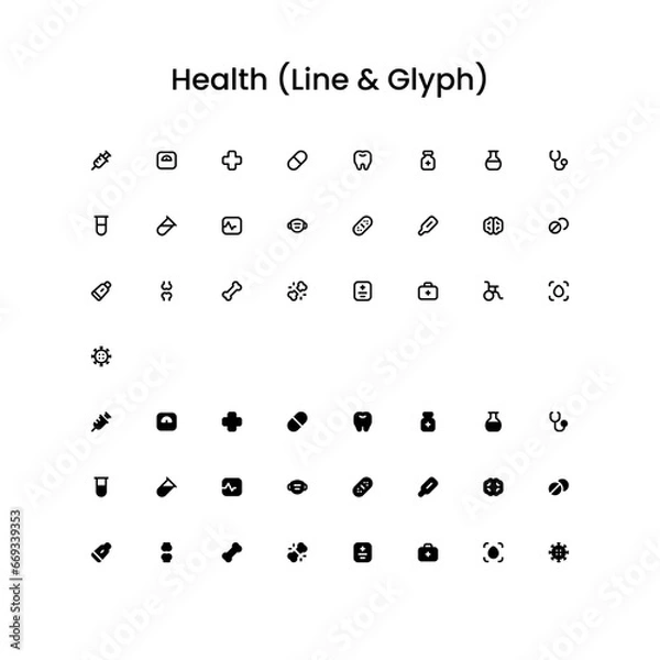 Obraz Health/Medical Outline and Glyph (Solid) Icon Set