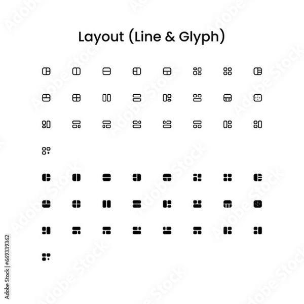Fototapeta Layout Outline and Glyph (Solid) Icon Set