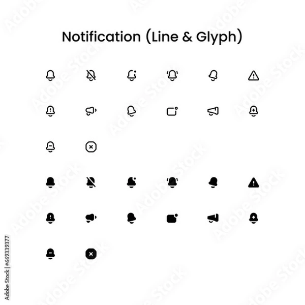 Fototapeta Notification/Alert Outline and Glyph (Solid) Icon Set