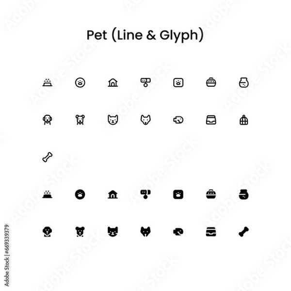 Fototapeta Pet/Animals Outline and Glyph (Solid) Icon Set