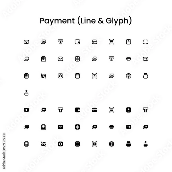 Fototapeta Payment/Finance/Money Outline and Glyph (Solid) Icon Set