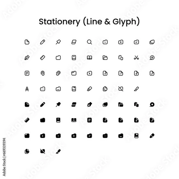 Obraz Stationery Outline and Glyph (Solid) Icon Set