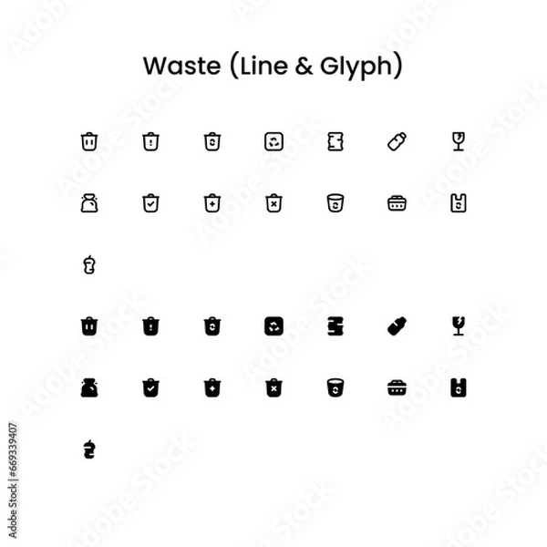 Obraz Waste/Rubbish Editing Outline and Glyph (Solid) Icon Set