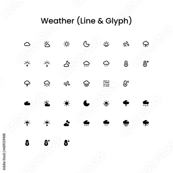 Fototapeta Weather Outline and Glyph (Solid) Icon Set