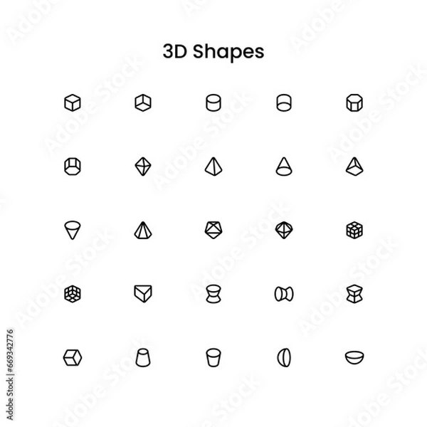 Fototapeta 3D Shapes Outline Icon Set