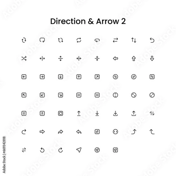 Fototapeta Direction/Navigation/Arrows Outline Icon Set