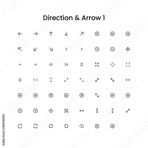 Fototapeta Direction/Navigation/Arrows Outline Icon Set