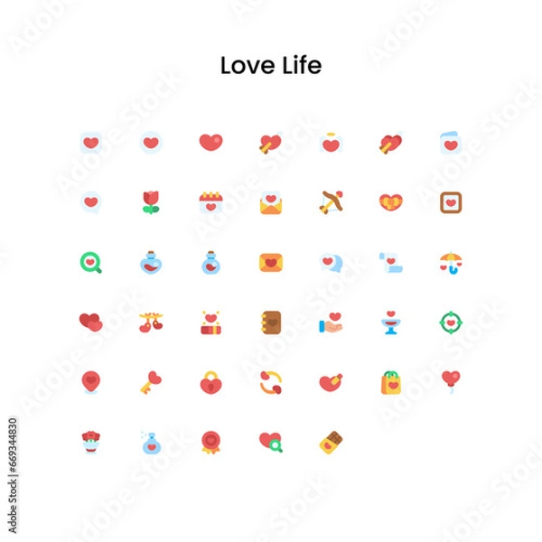 Obraz Love Life Flat Icon Set