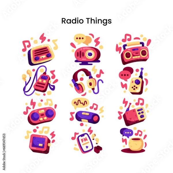 Fototapeta Radio Things/Radio Day Flat Icon Set