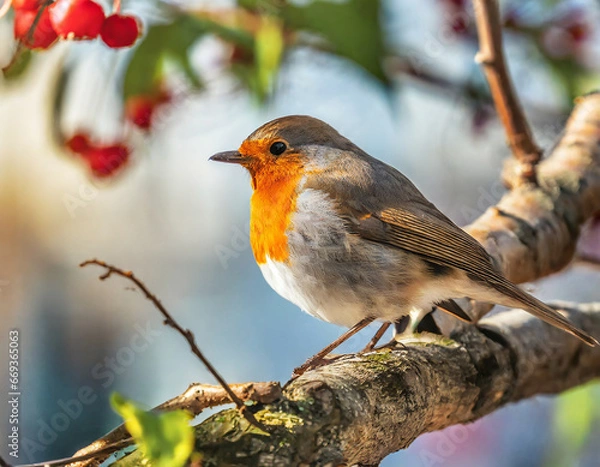 Fototapeta the robin bird on a tree