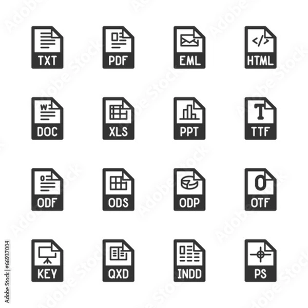 Fototapeta File type icons: Texts, fonts and page layout – Bazza series