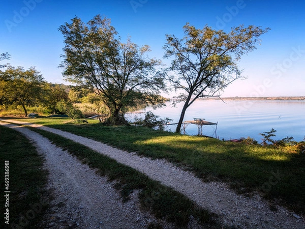 Fototapeta landscape with river and trees