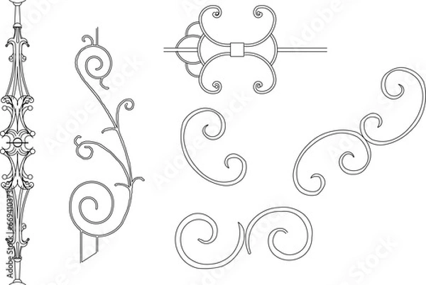 Obraz Vector sketch illustration of classic wrought iron design decoration full of vintage ornaments