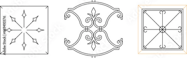 Obraz Vector sketch illustration of classic wrought iron design decoration full of vintage ornaments
