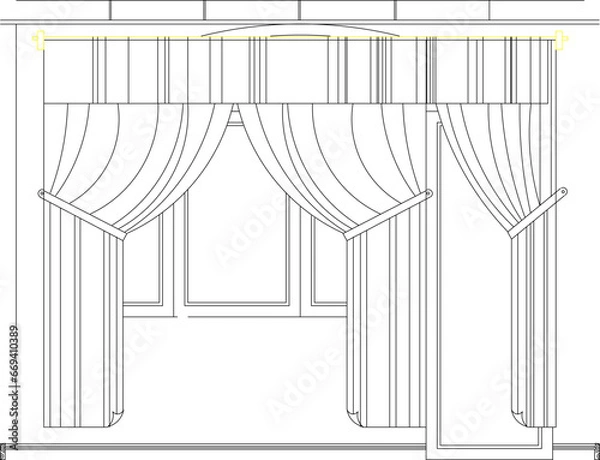 Obraz Vector sketch illustration of curtain design for interior divider