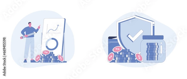 Fototapeta Investment Advice and Wealth Protection. Flat Cartoon Vector Illustration.